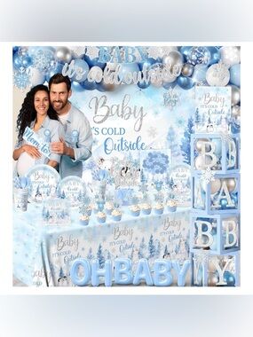 Blue “Baby It's Cold Outside" Baby Shower Party Supply Kit